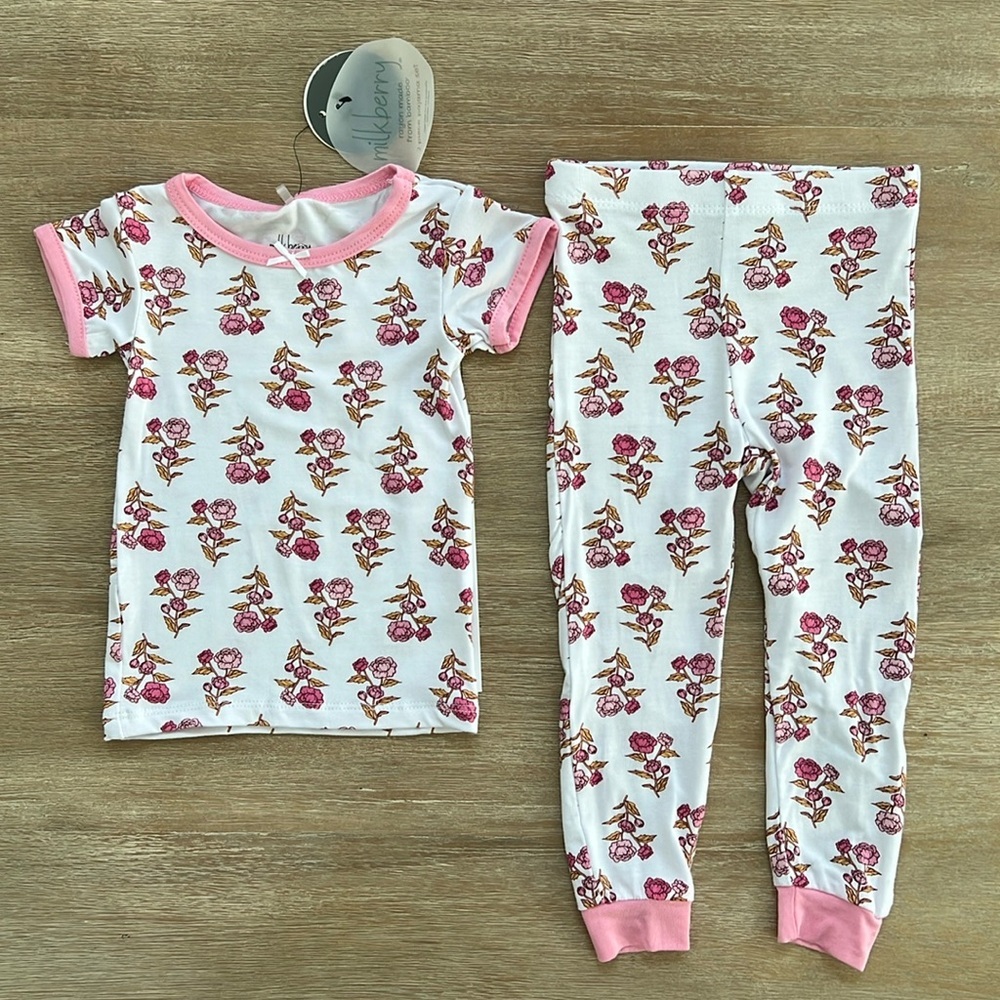 Milkberry Toddler Girl Bamboo Pink Summer Floral Pajama Set 12 months 3T